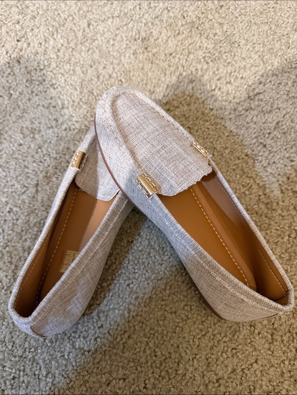 SHEIN Beige Linen-Look Loafers with Gold Accents